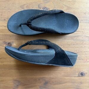 FITFLOP Crystal Swirl Womens Flip Flop Slip On Thong Sandals Black 8